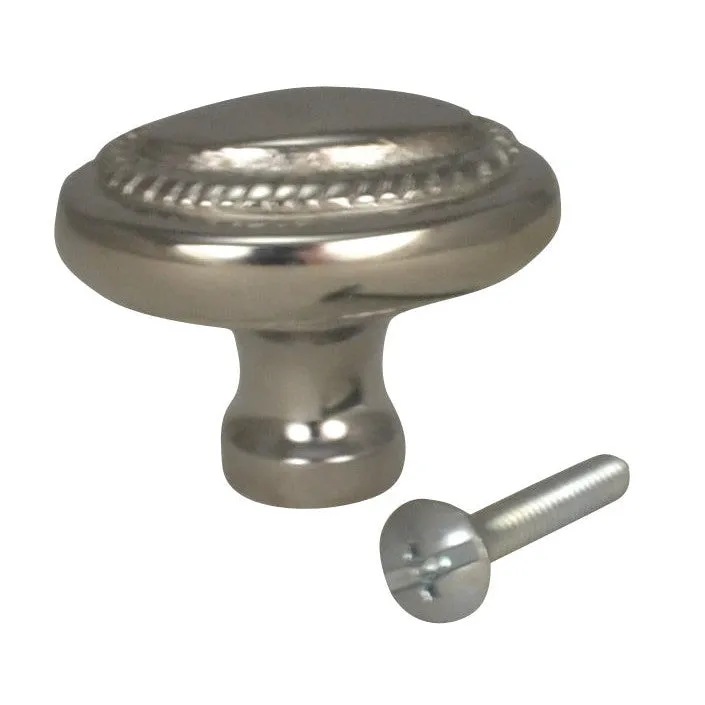 1 1/2 Inch Solid Brass Georgian Roped Egg Shaped Knob (Polished Chrome Finish)