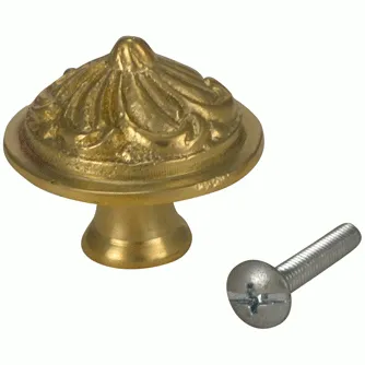 1 1/3 Inch Solid Brass Baroque / Rococo Knob (Polished Brass Finish)