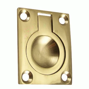 1 3/4 Inch Solid Brass Traditional Flush Ring Pull (Polished Brass)