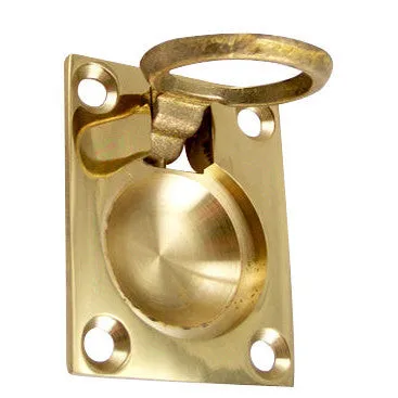 1 3/4 Inch Solid Brass Traditional Flush Ring Pull (Polished Brass)