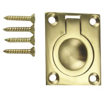 1 3/4 Inch Solid Brass Traditional Flush Ring Pull (Polished Brass)