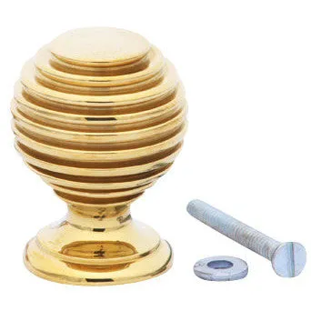 1 3/8 Inch Solid Brass Art Deco Round Knob (Polished Brass Finish)