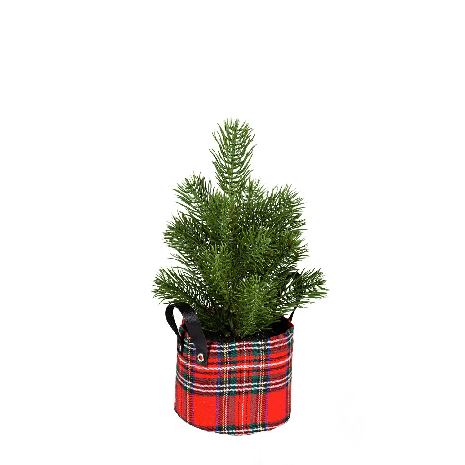 16" and 12" Pine Tree with Plaid Pot Table Decor, Set of 2,8flp215