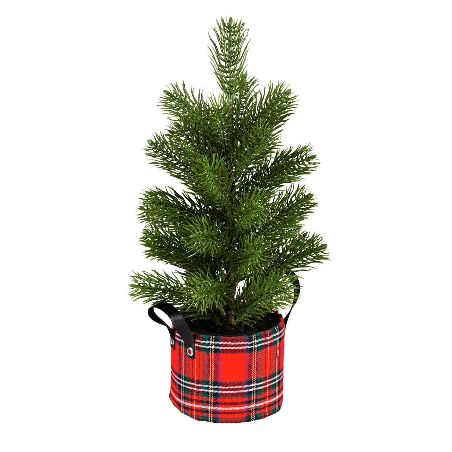 16" and 12" Pine Tree with Plaid Pot Table Decor, Set of 2,8flp215