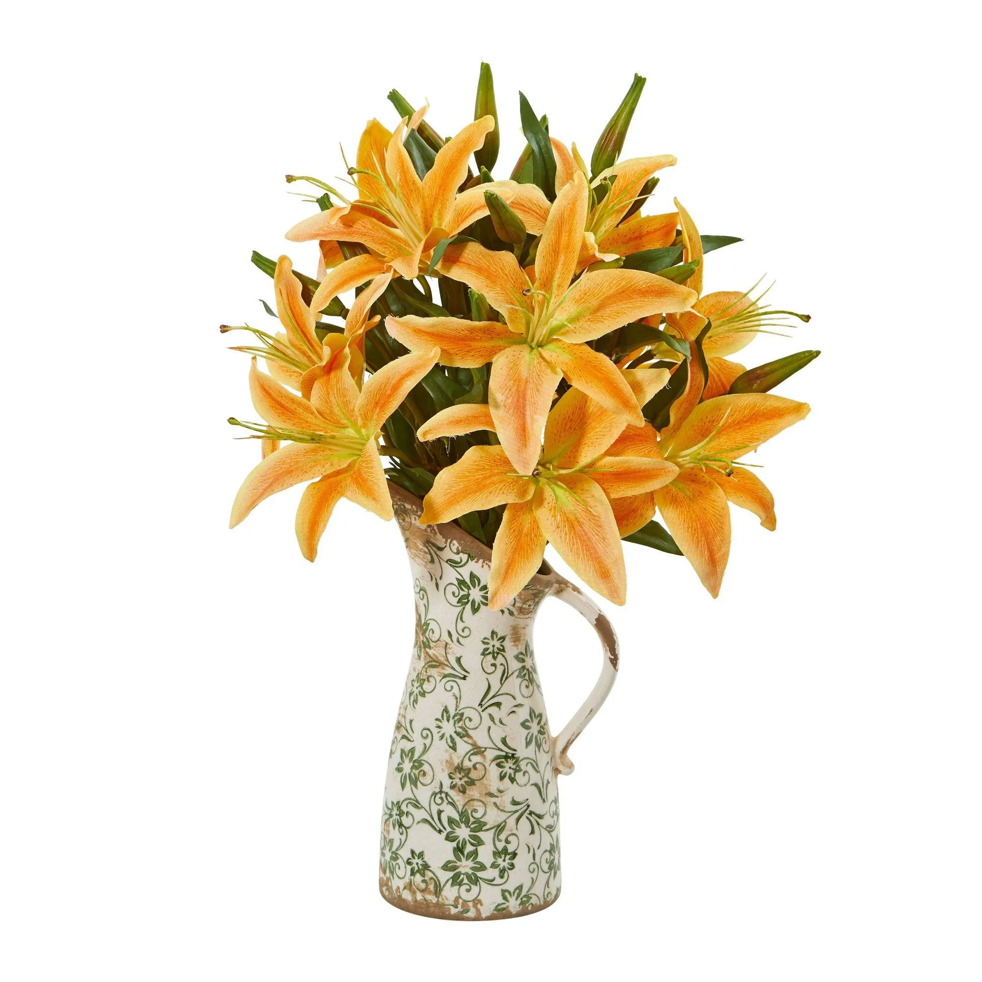 21” Lily Artificial Arrangement in Floral Pitcher