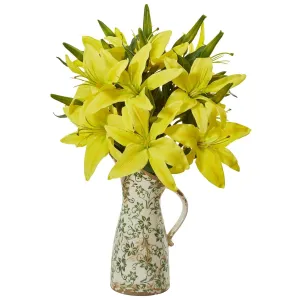 21” Lily Artificial Arrangement in Floral Pitcher