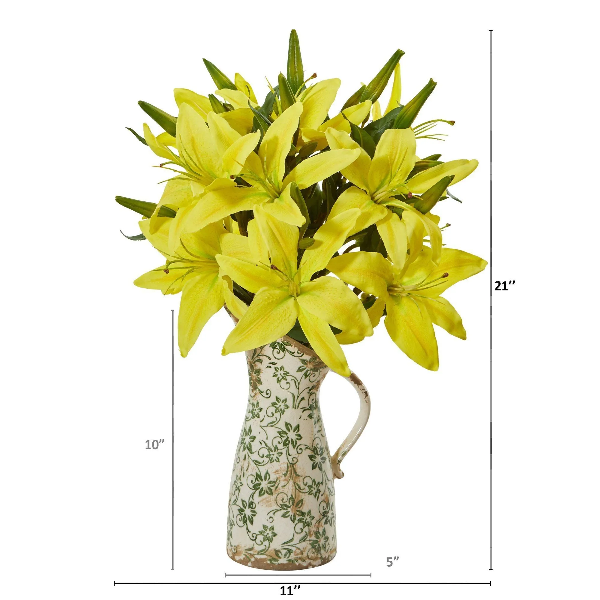 21” Lily Artificial Arrangement in Floral Pitcher