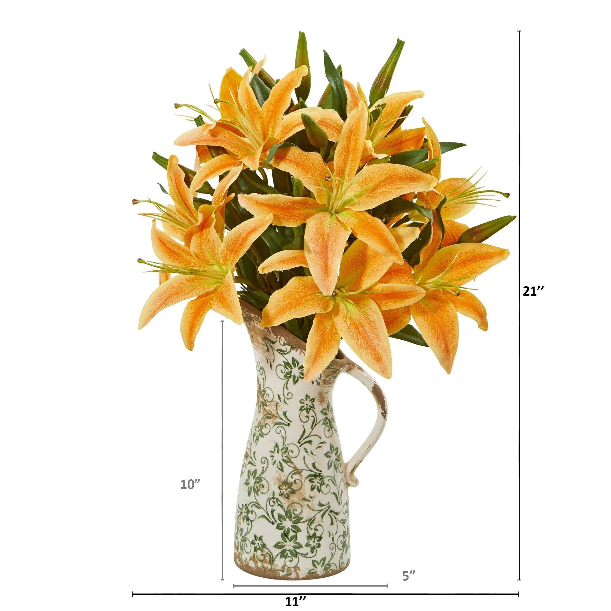 21” Lily Artificial Arrangement in Floral Pitcher