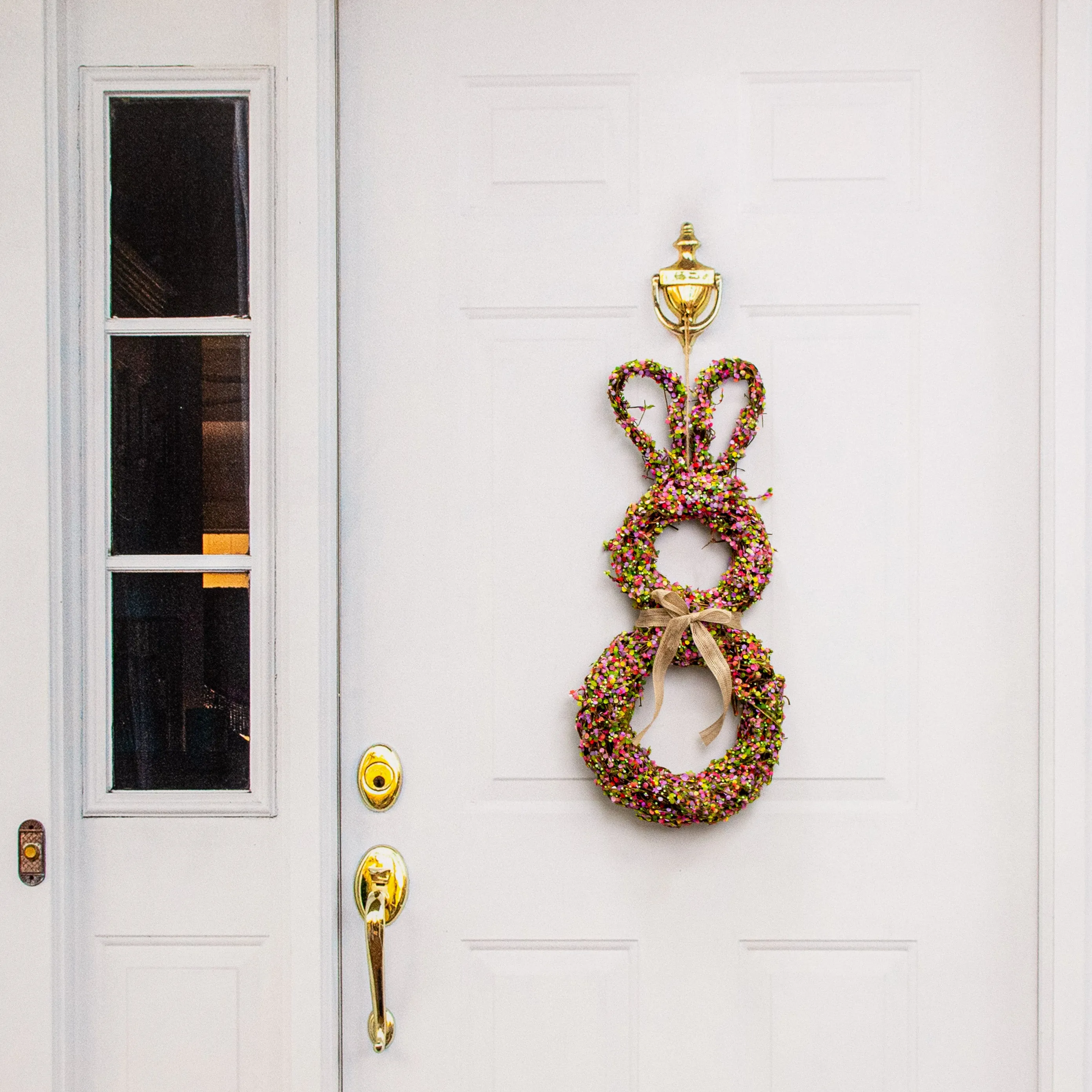 24" Floral Rattan Rabbit Door Hanger