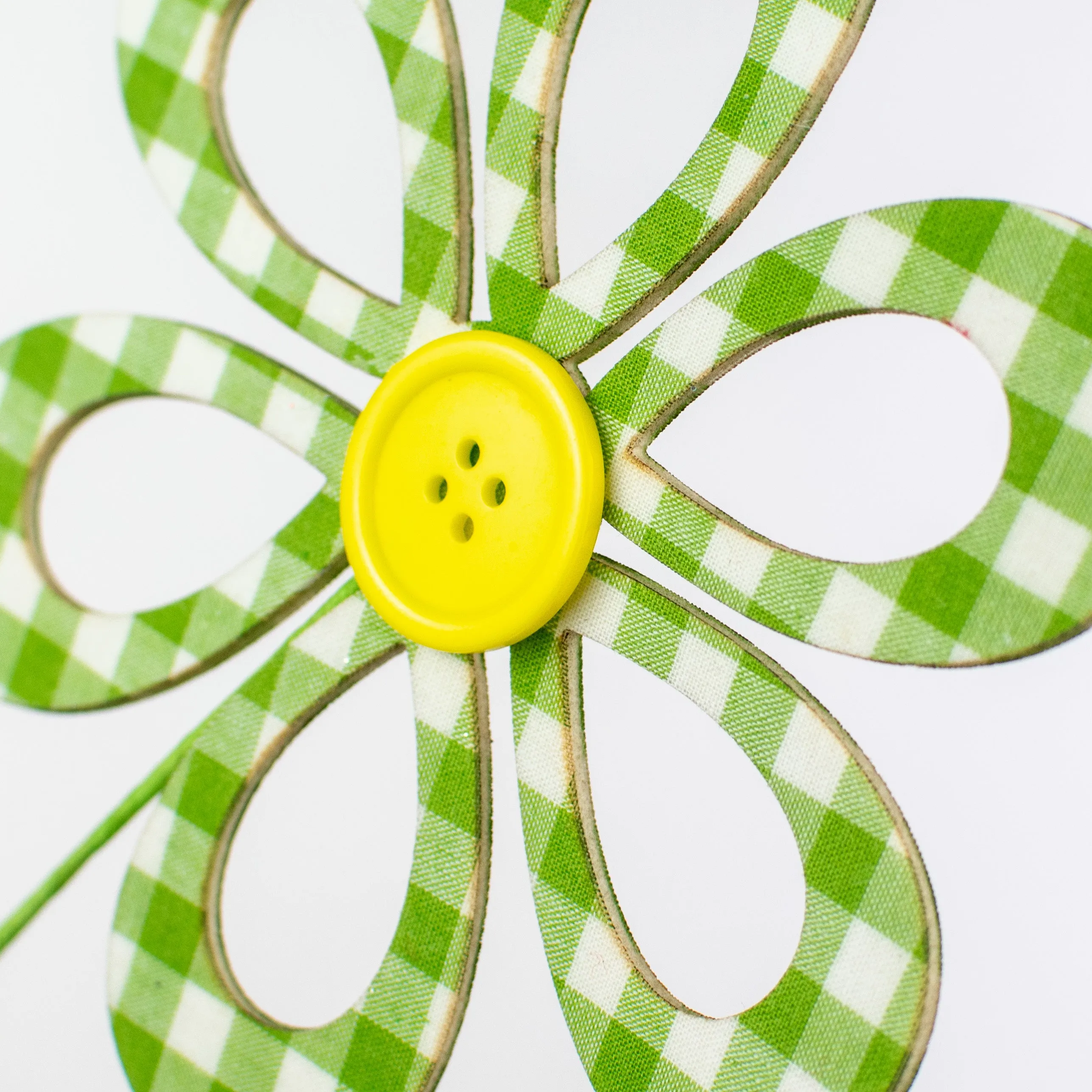 26" Fabric Hollow Gingham Flower Spray: Green, White, Yellow