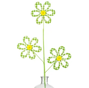 26" Fabric Hollow Gingham Flower Spray: Green, White, Yellow