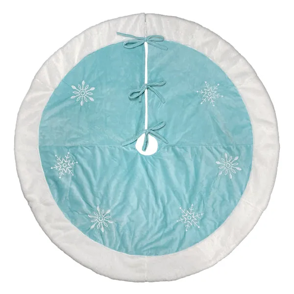 48" Pastel Blue Snowflake Embroidered Tree Skirt With Faux Fur Trim