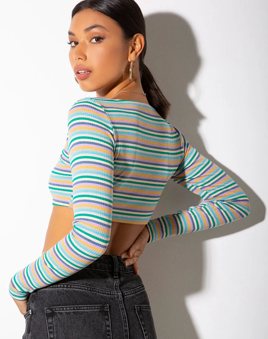 Adea Crop Top in Rib Green Purple and Yellow by Motel