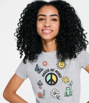 Aeropostale Womens' Peace Of Mind Graphic Tee - Grey - Size XXL - Cotton - Teen Fashion & Clothing Light Heather Grey