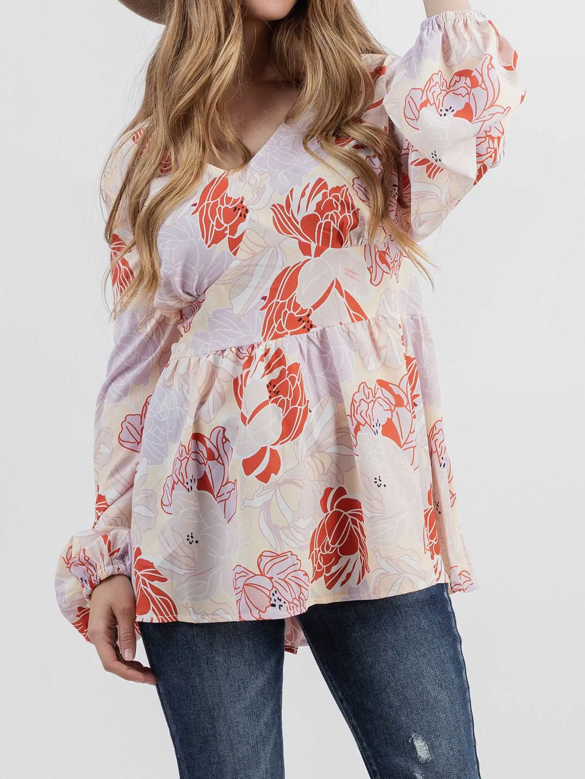 American Bling Women Floral Print Long Sleeves Top