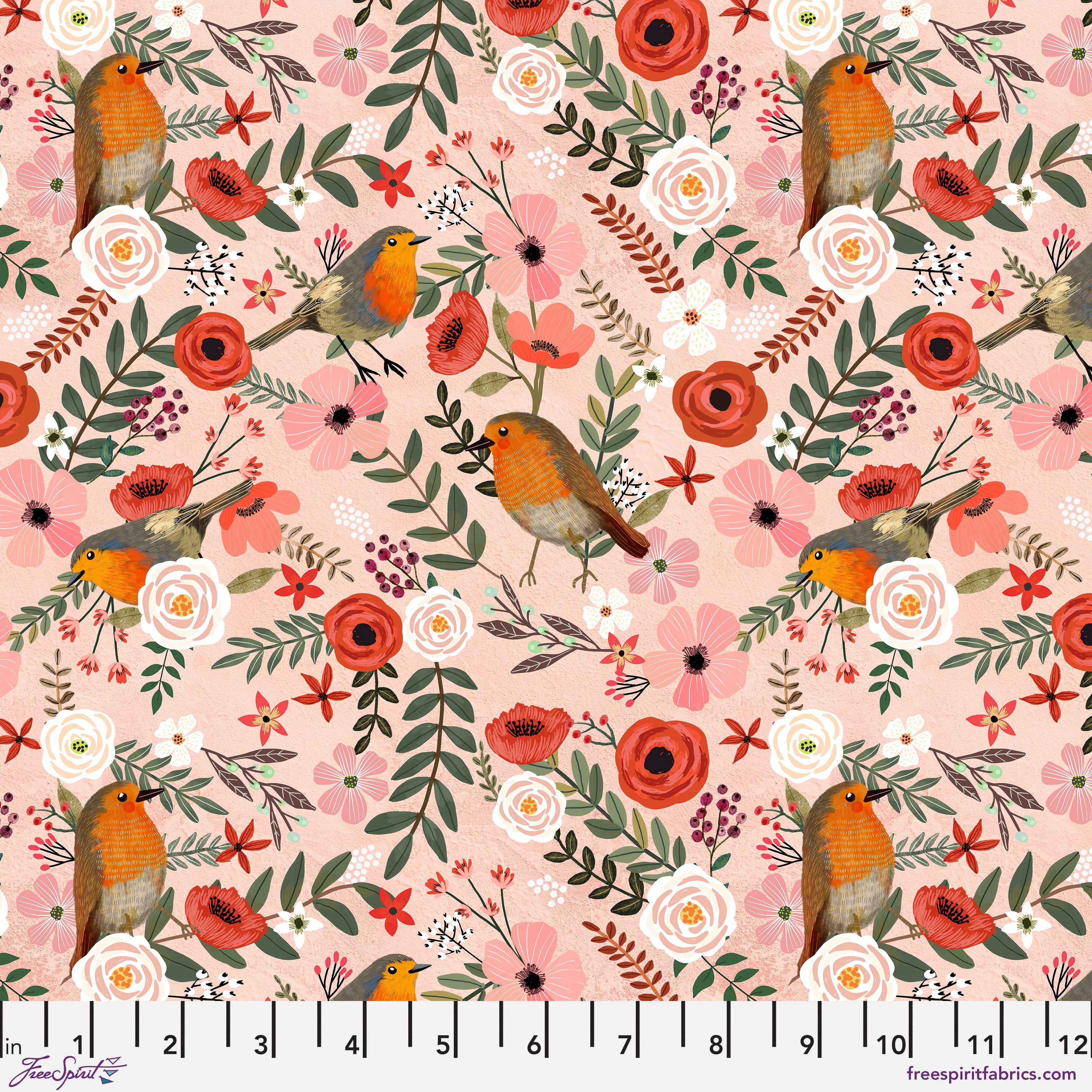 Bird Garden - Lovely Robins Pink by Mia Charro for Free Spirit