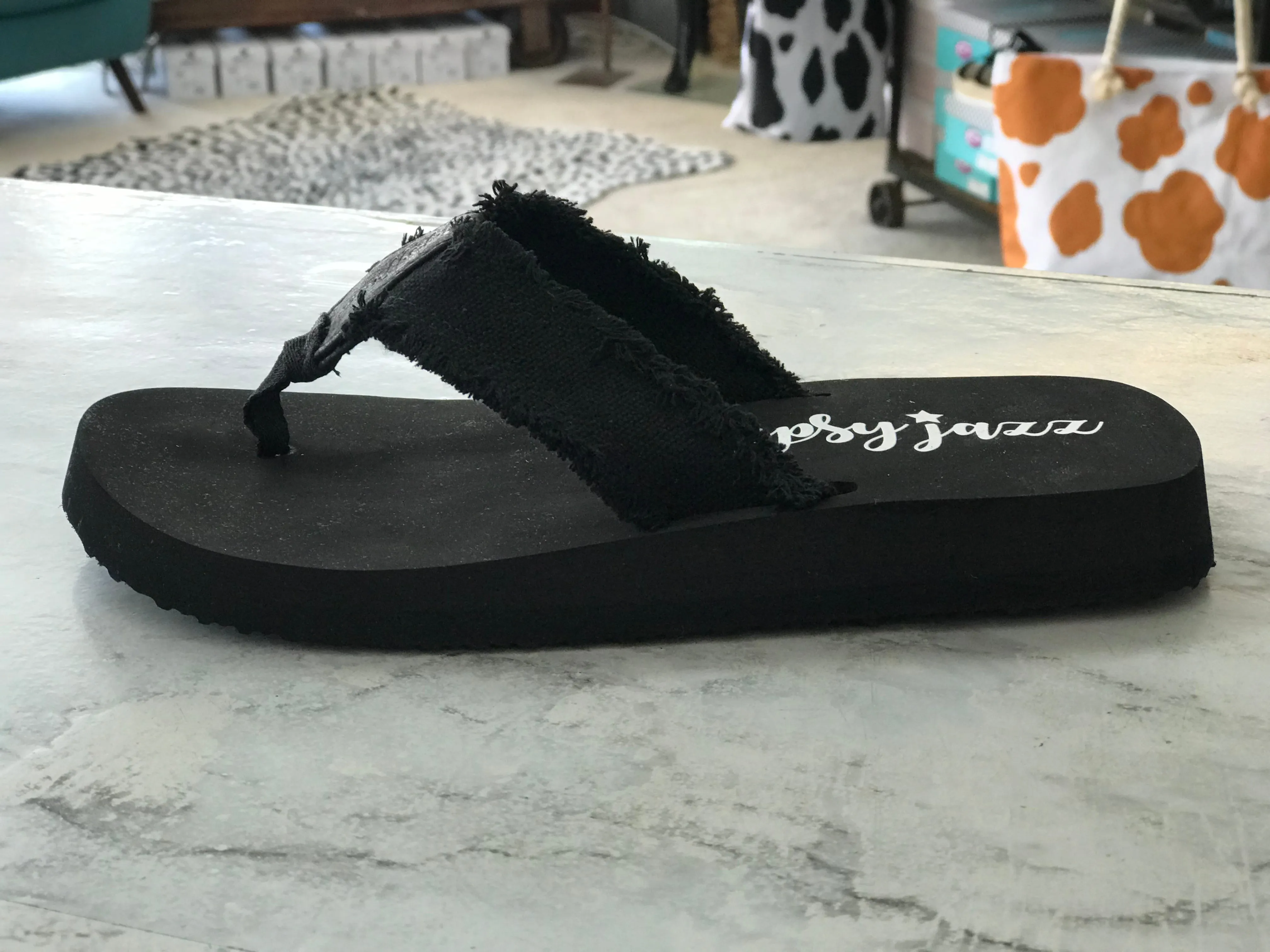 Black Fringe Flip Flop