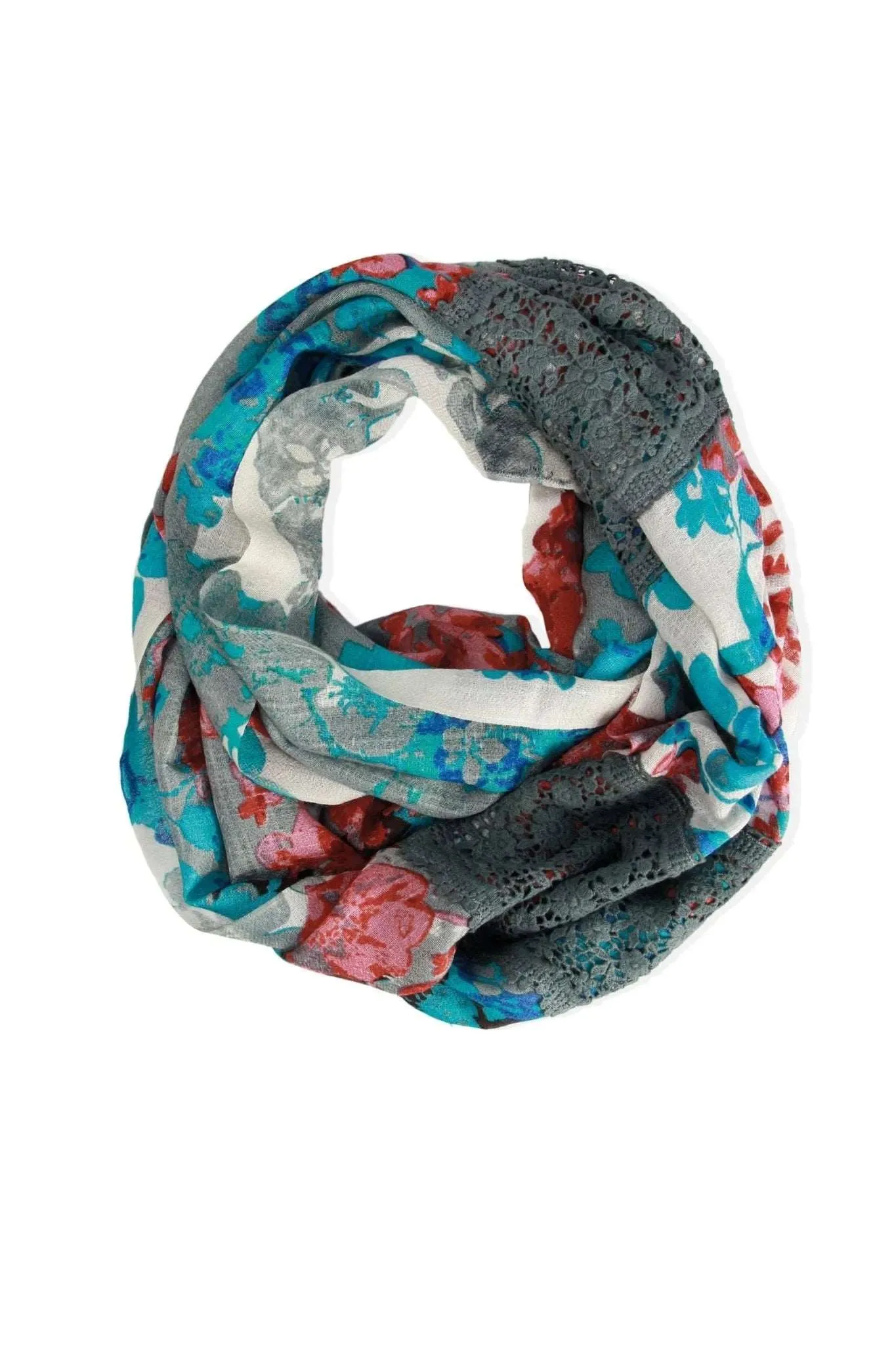 Blue Floral Lace Loop Scarf