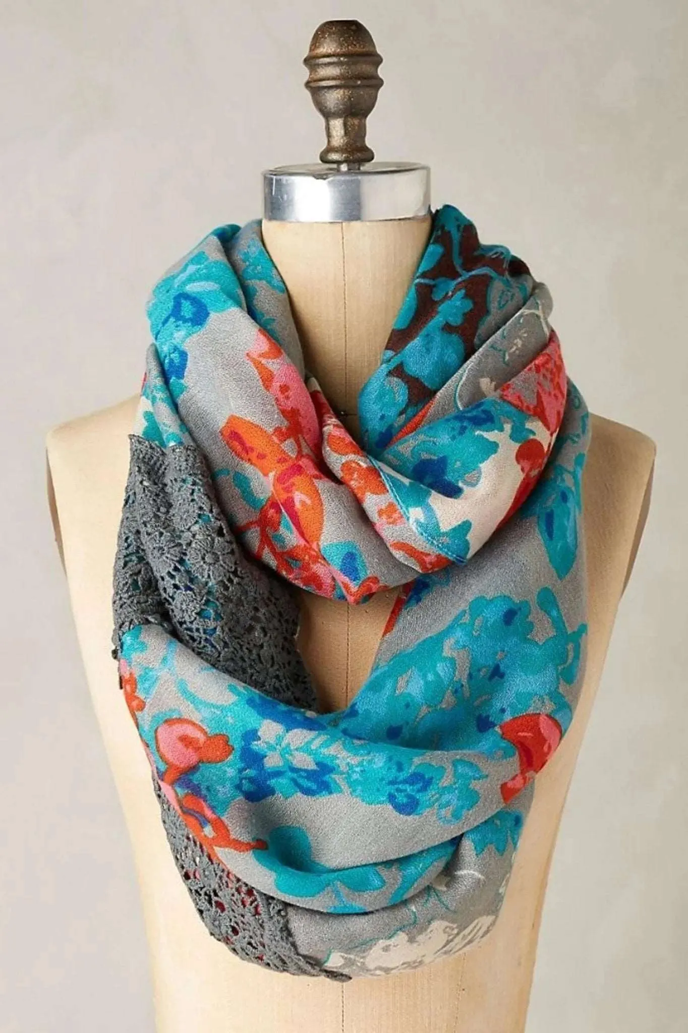 Blue Floral Lace Loop Scarf