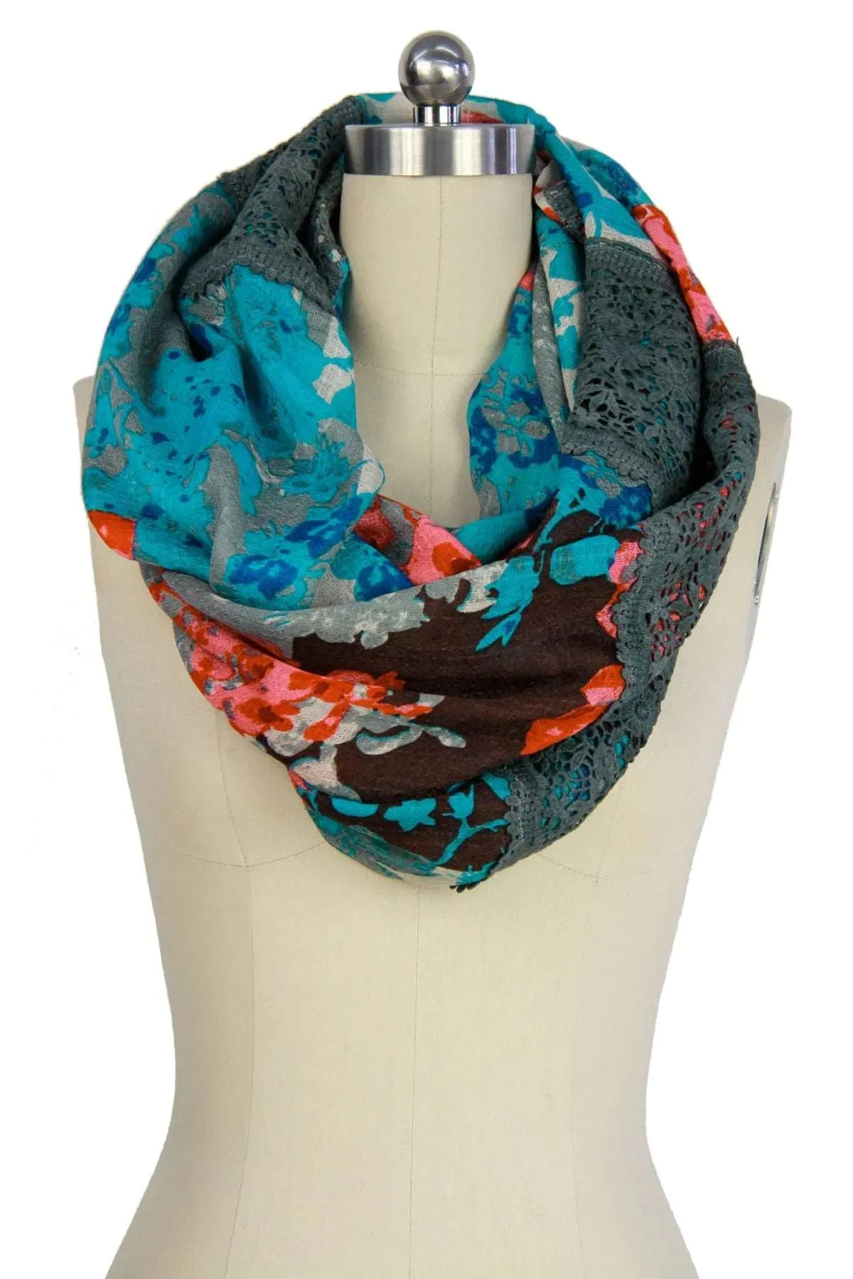 Blue Floral Lace Loop Scarf