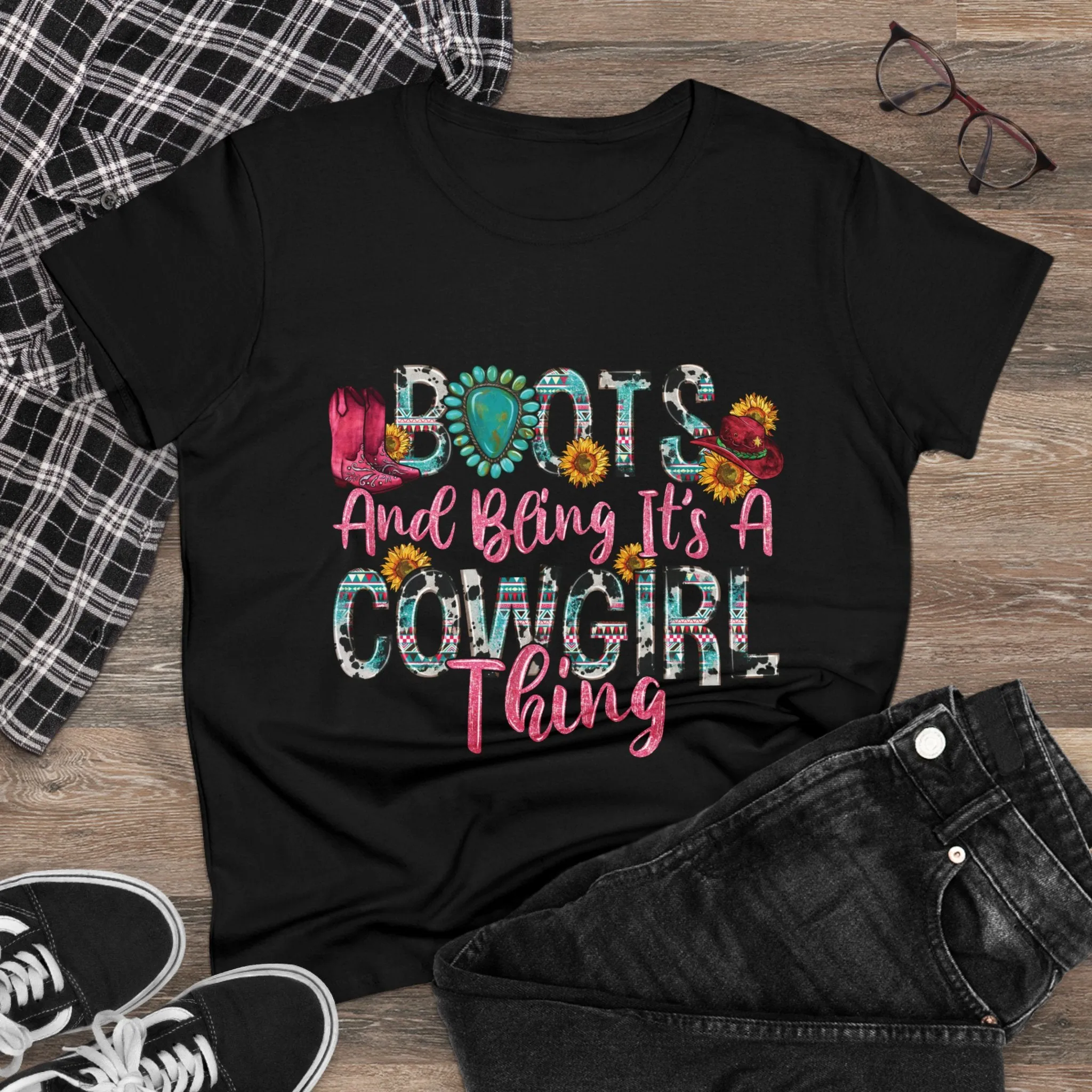 Boot's & Bling Cowgirl Women's T-Shirt only at Bling & Bloom's Boutique | Women's Western Tees | Girls Country T-Shirts