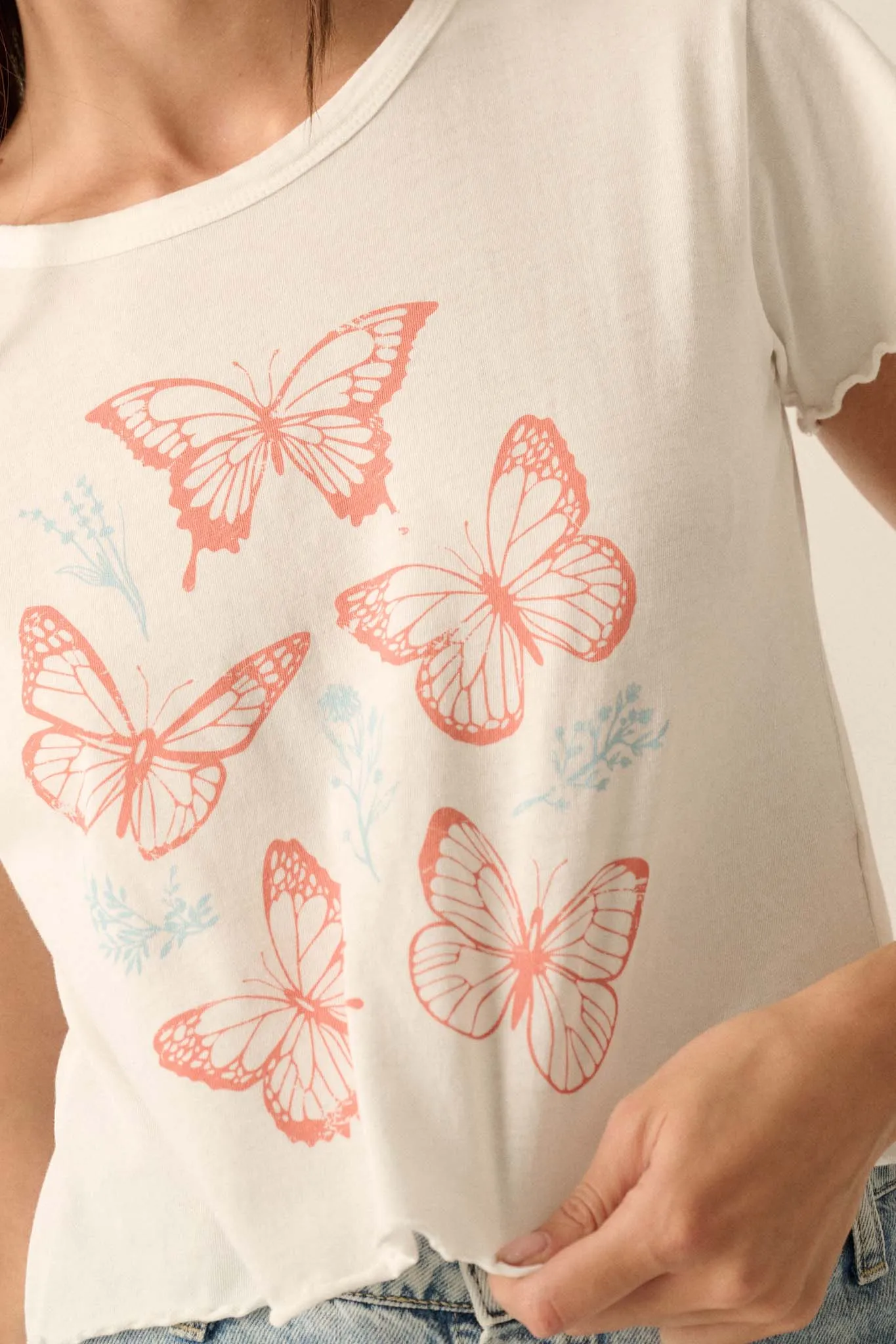 Butterfly Garden Lettuce-Edge Graphic Baby Tee