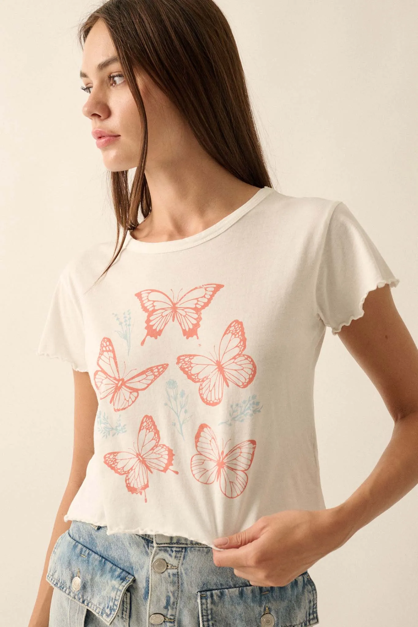 Butterfly Garden Lettuce-Edge Graphic Baby Tee