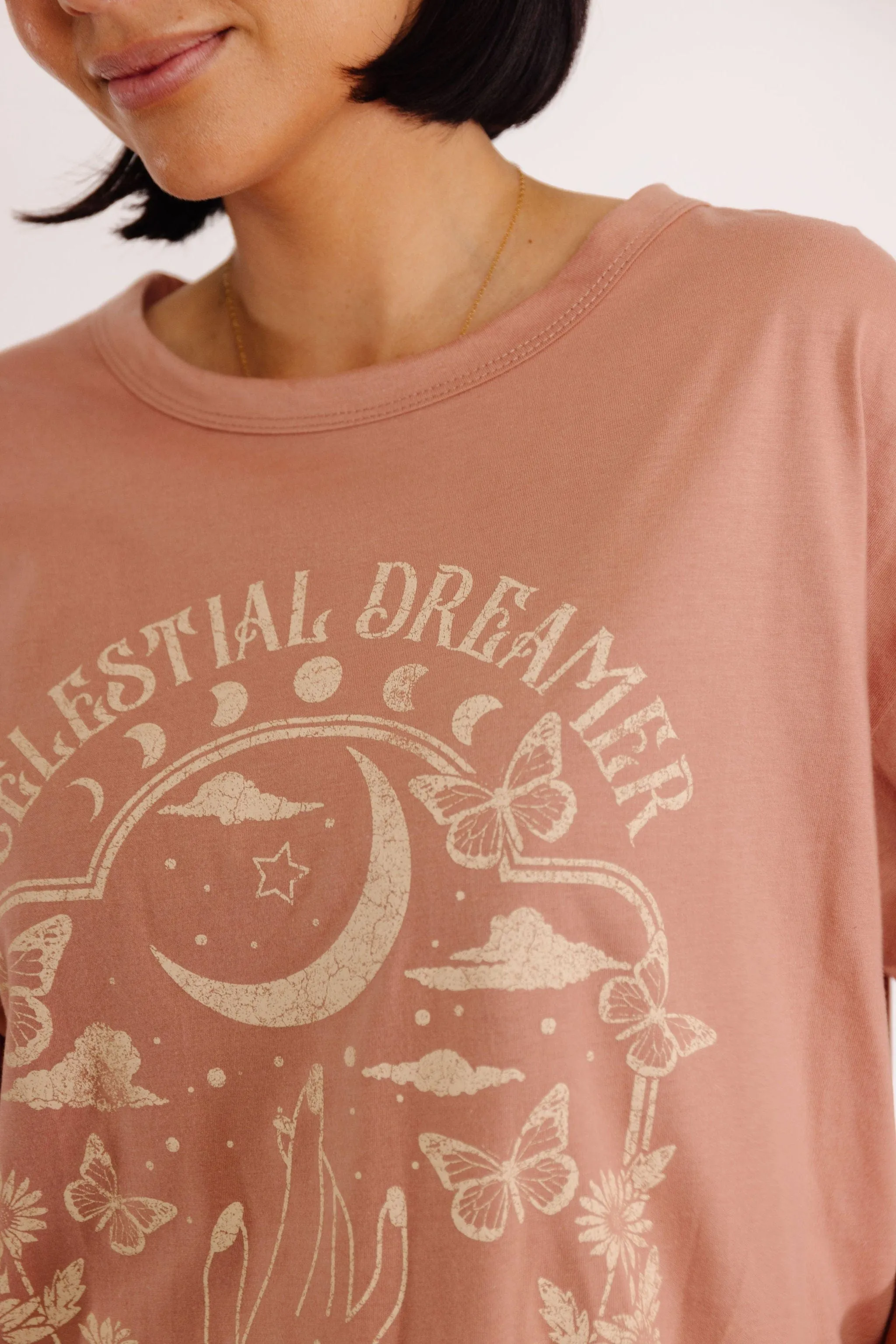 Celestial Dreamer Graphic Tee in Rosewood