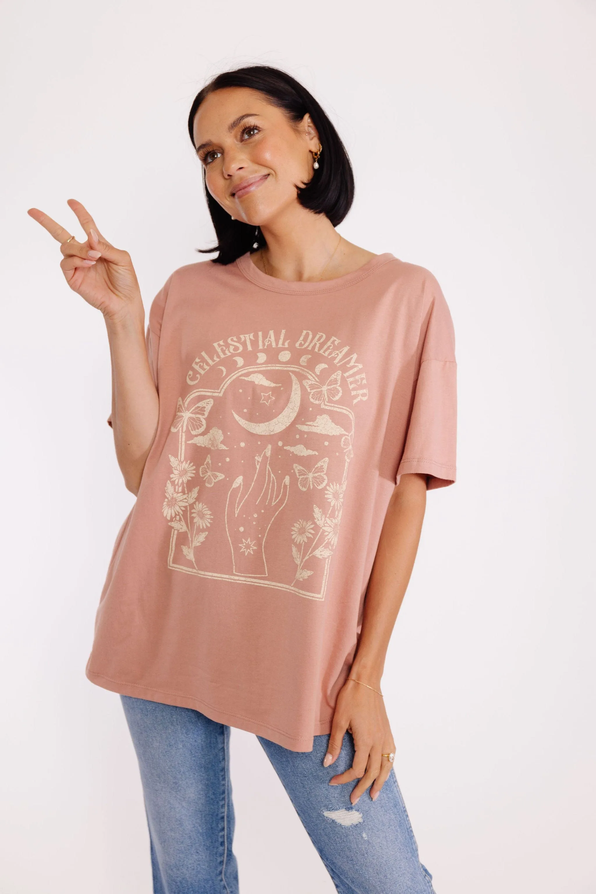 Celestial Dreamer Graphic Tee in Rosewood