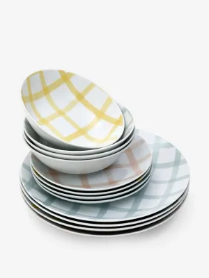 Checked pattern dinner set (set of 12)