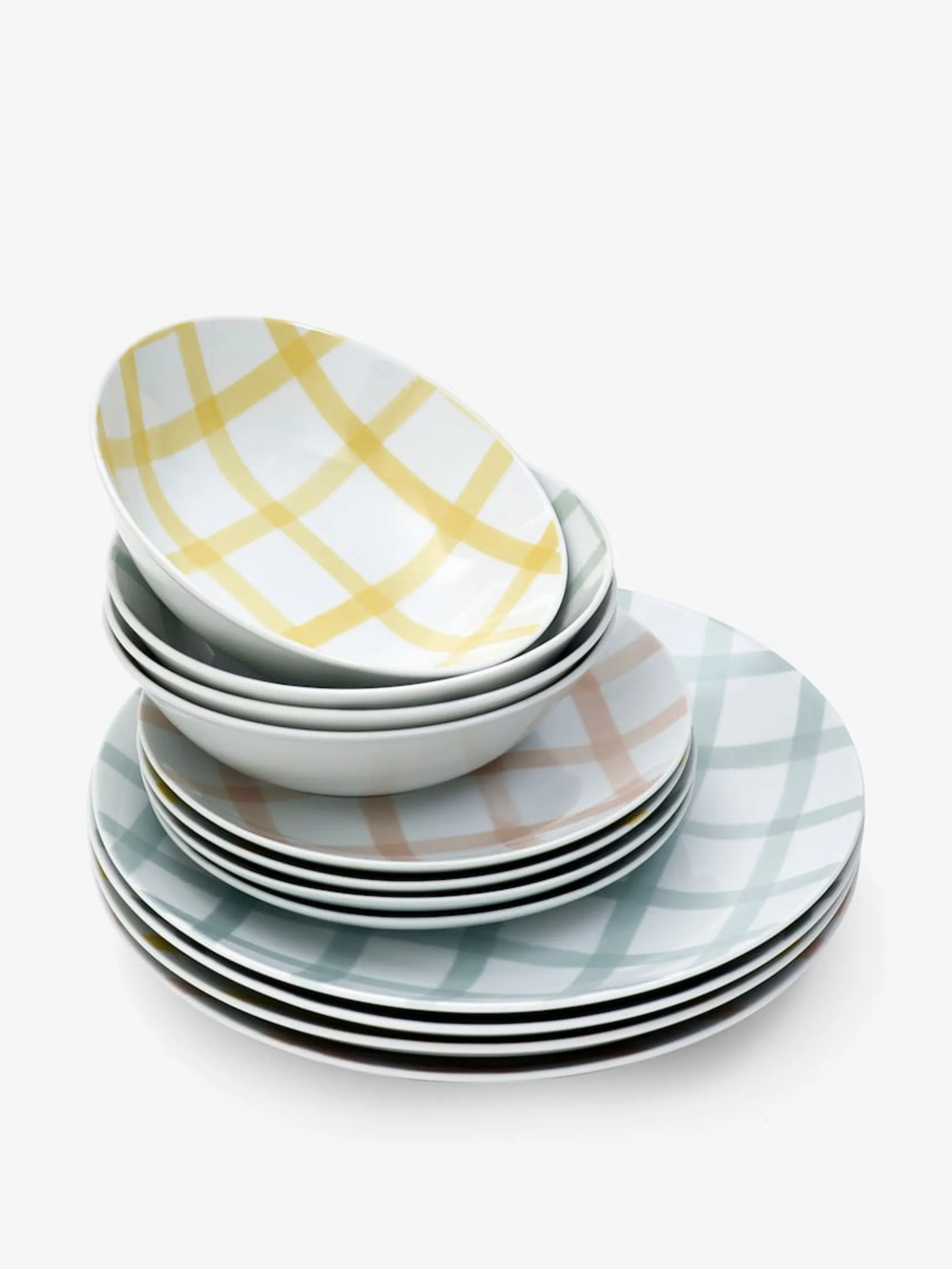 Checked pattern dinner set (set of 12)