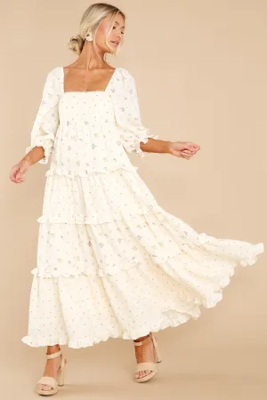 Cheerful Moments Ivory Floral Print Maxi Dress