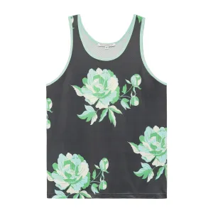 Cool Grey Peonies Print Mesh Tank Top