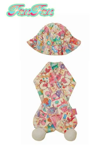 Cute Cartoon Print Hat And Scarf Set