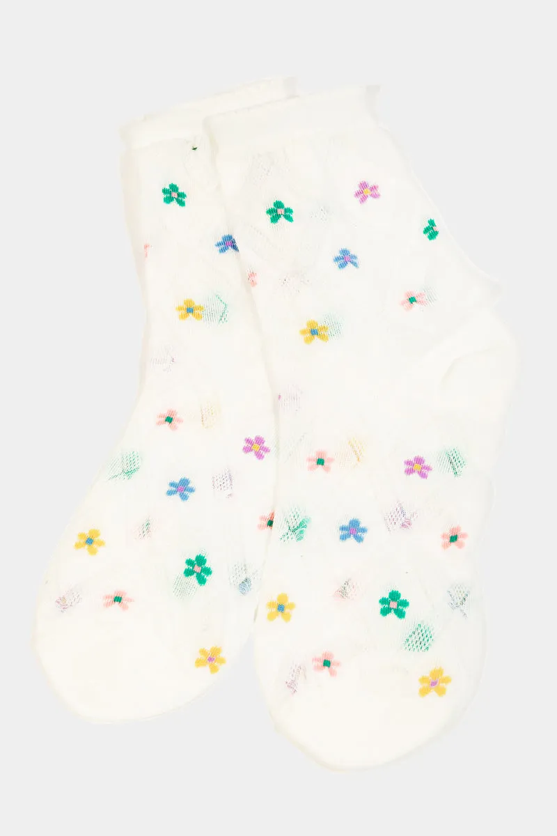 Embroidery Ankle Socks with Stylish Prints (Various Colors)