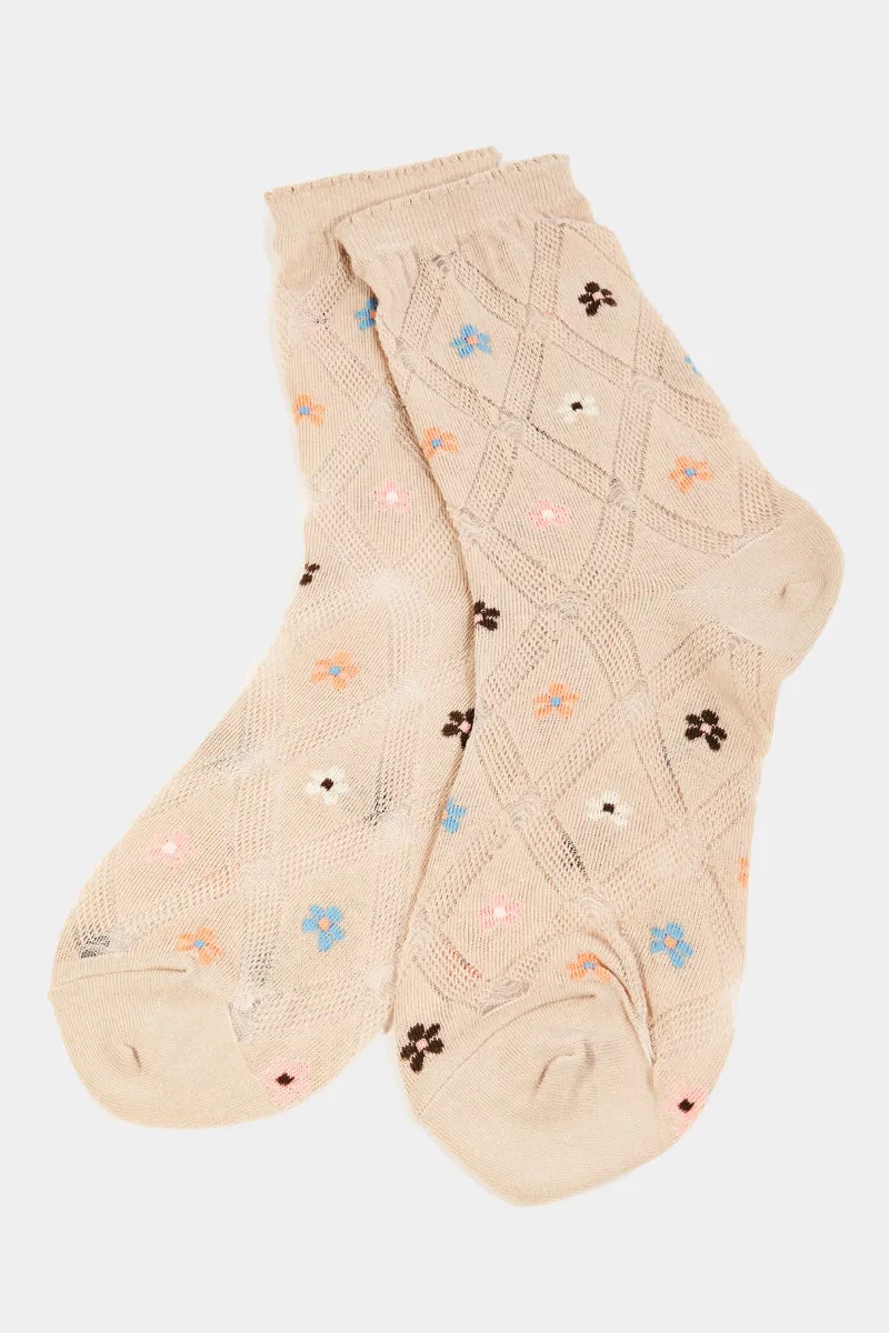 Embroidery Ankle Socks with Stylish Prints (Various Colors)