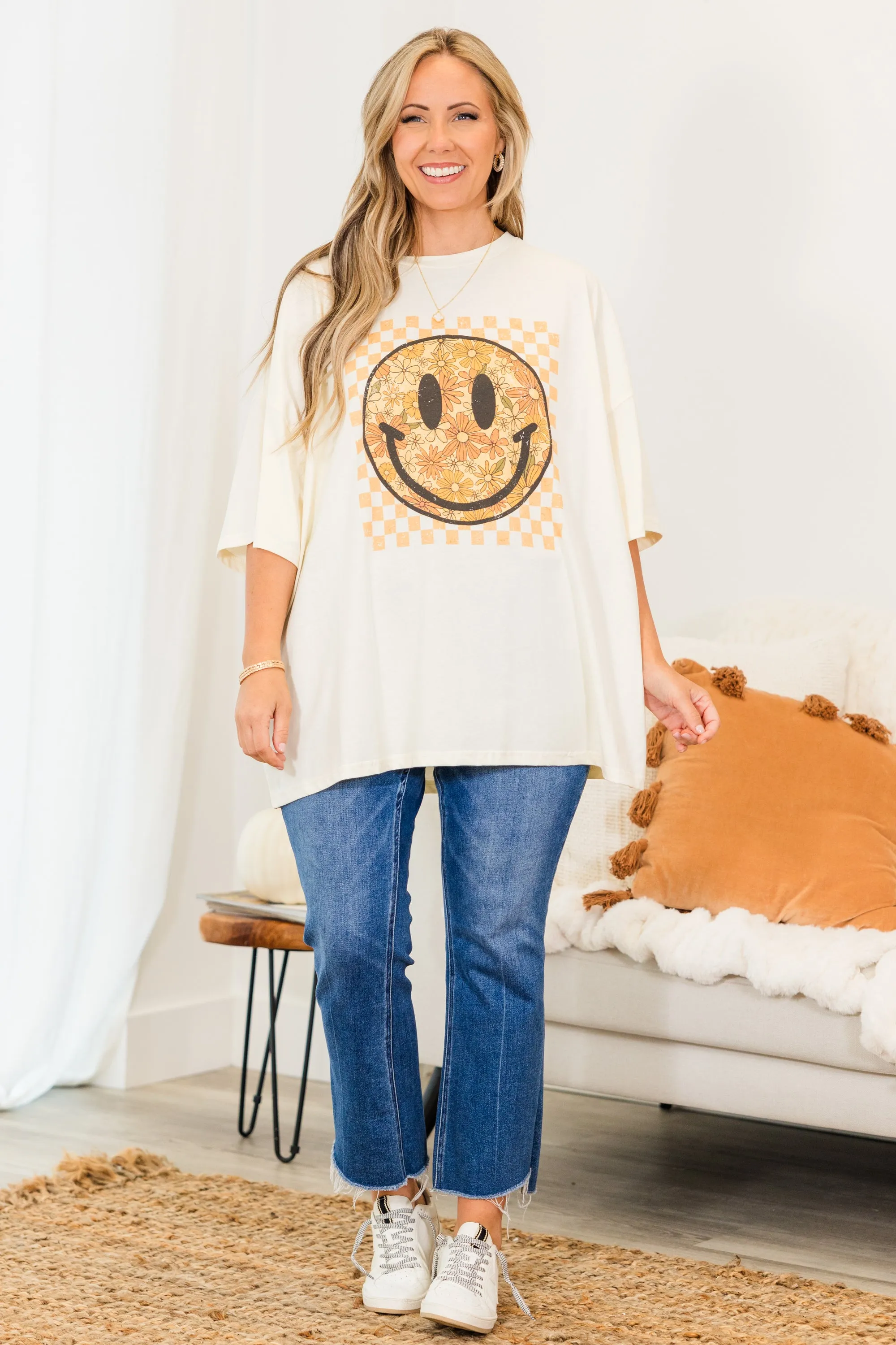 Fall Flowers Boyfriend Tee, Ivory