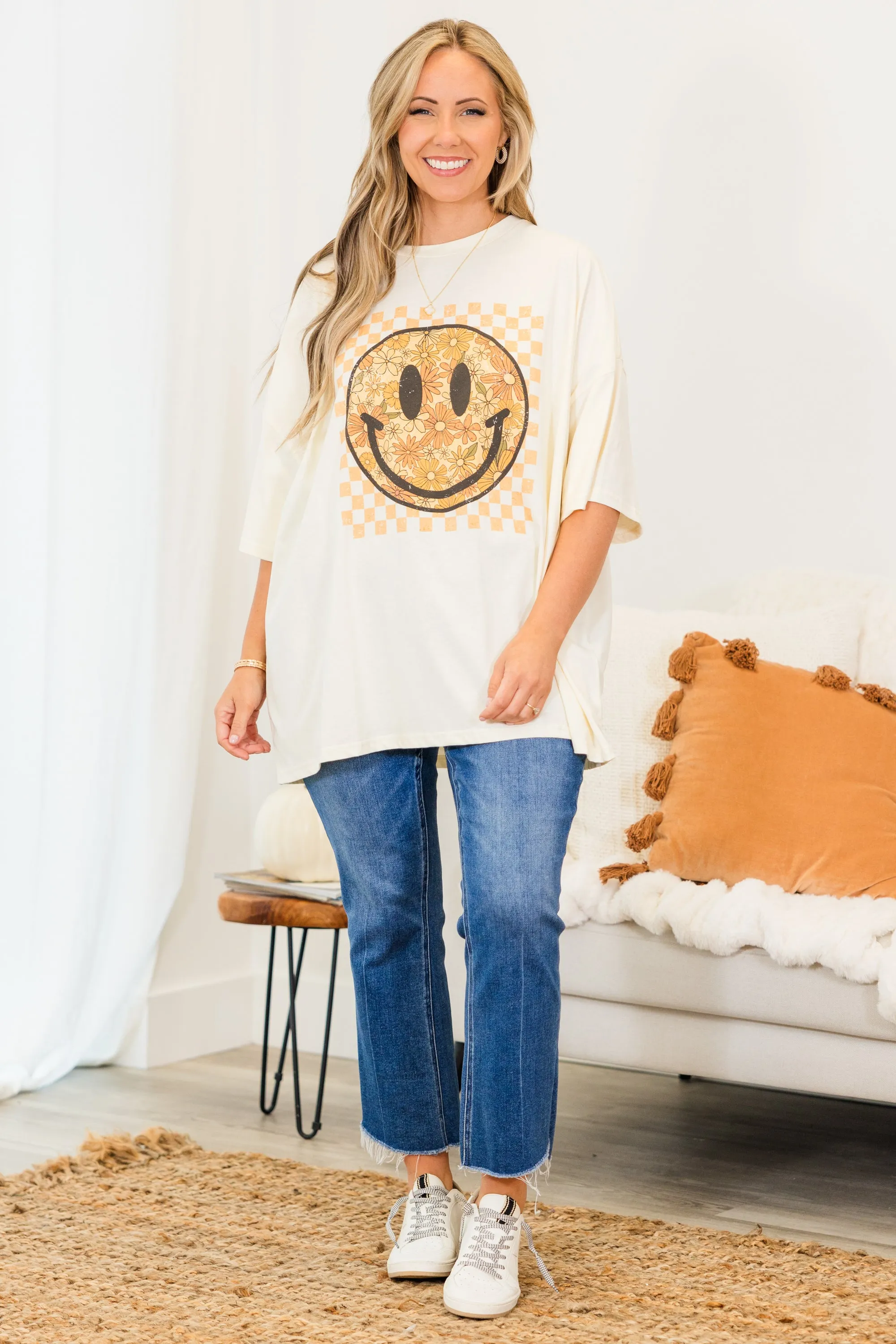 Fall Flowers Boyfriend Tee, Ivory