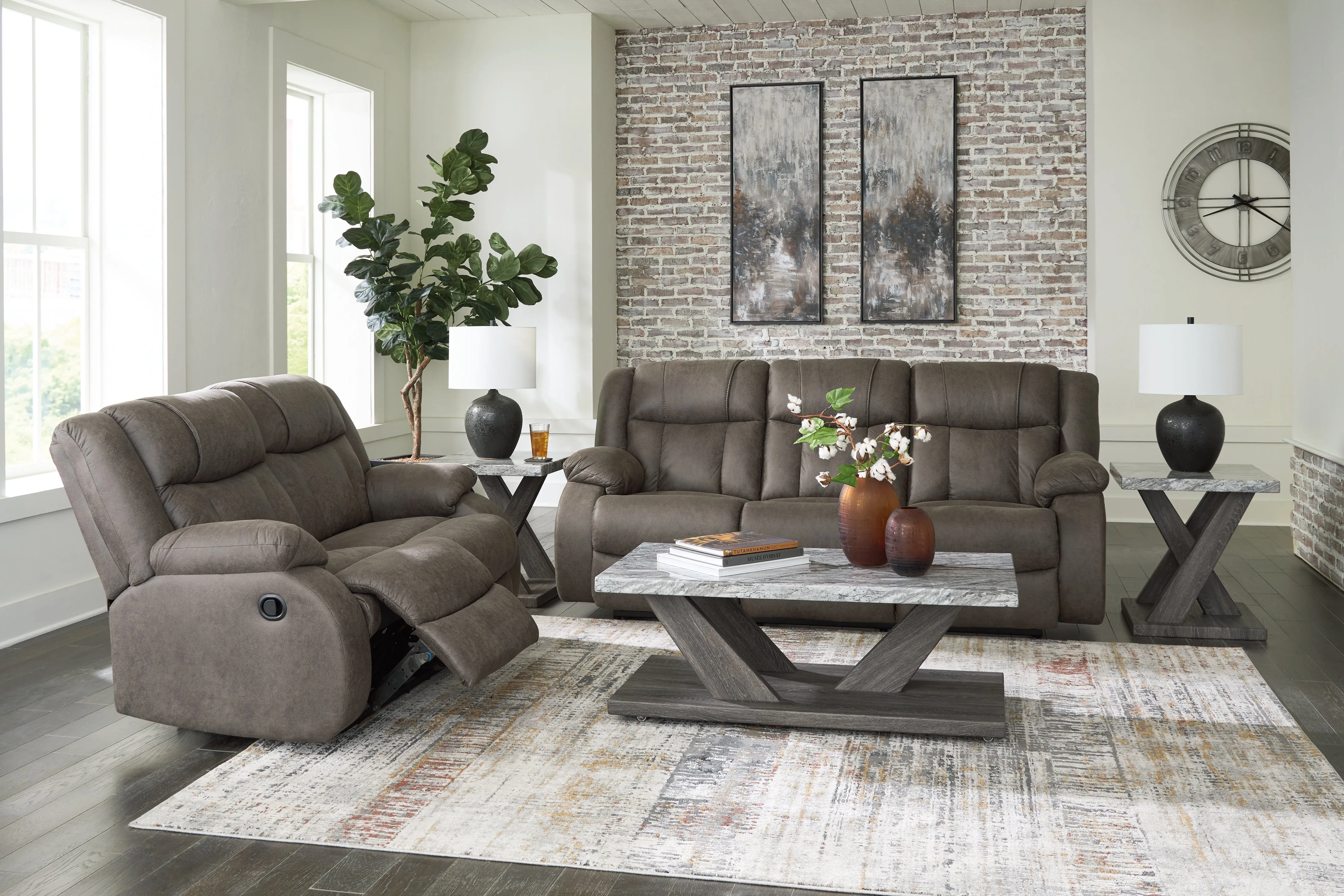 First Base Sofa and Loveseat in Gunmetal