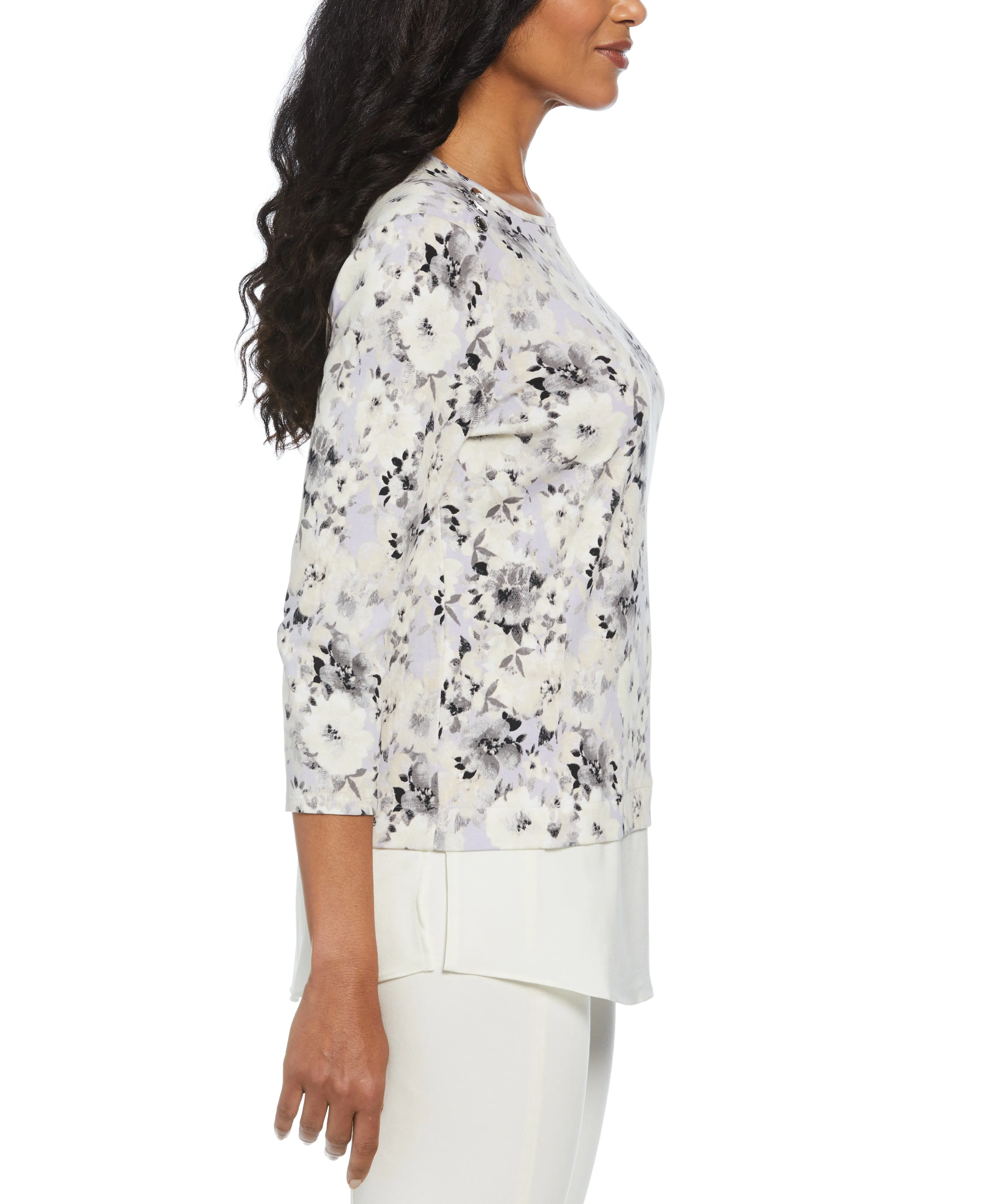 Floral Print Rivet Detail Layered Top