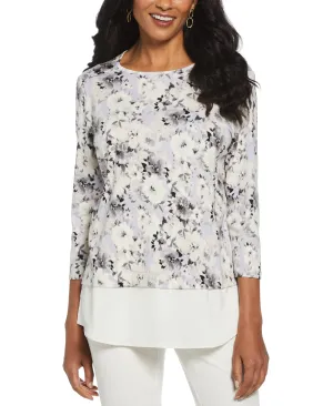 Floral Print Rivet Detail Layered Top