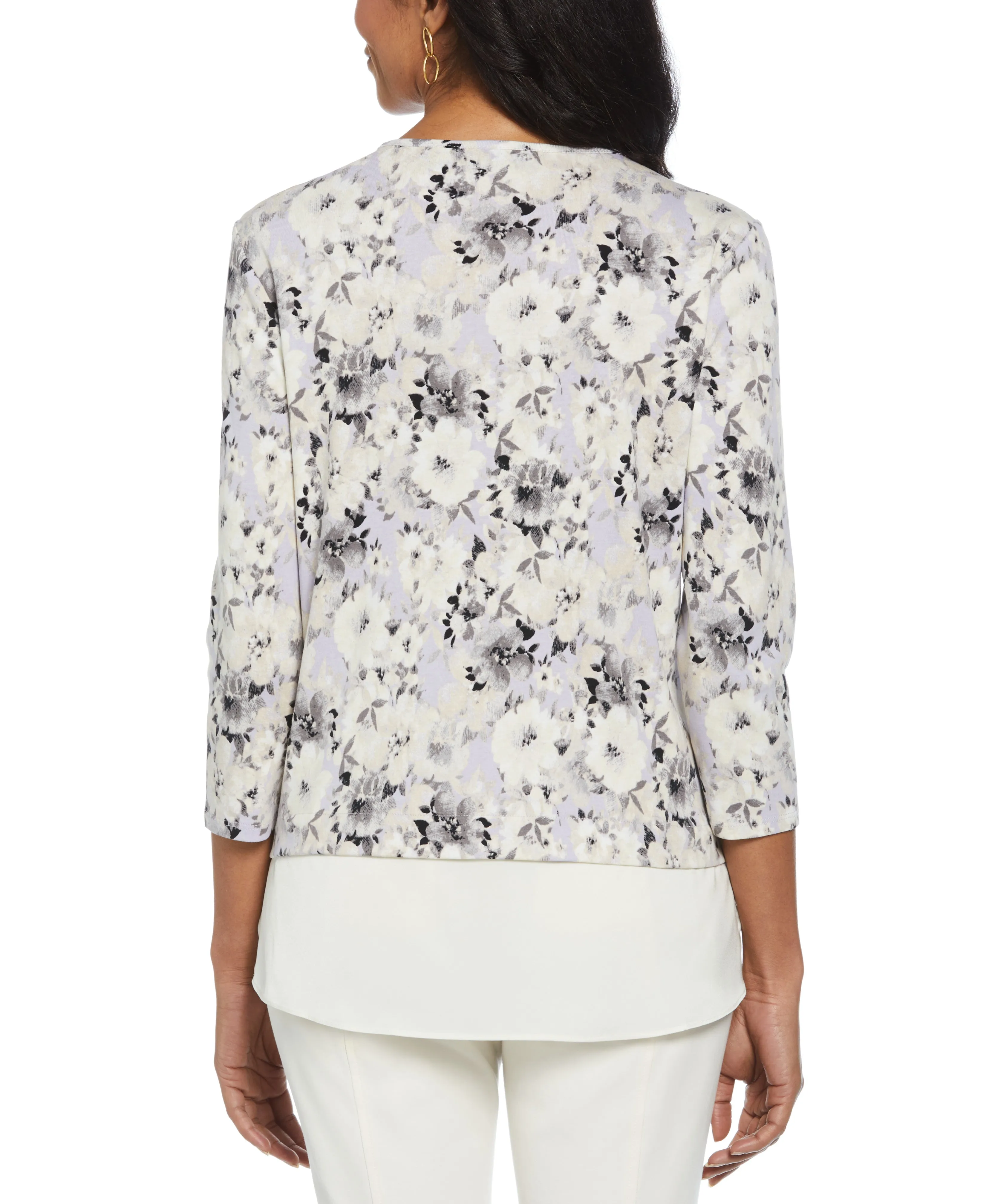 Floral Print Rivet Detail Layered Top