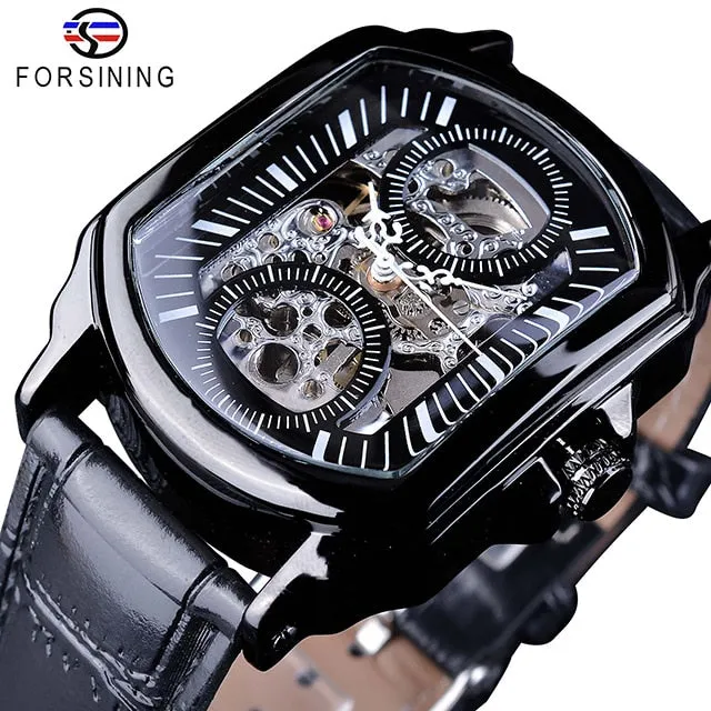 Forsining Retro Classic White Dial Blue Hands Openwork Automatic Skeleton Mechanical Watch