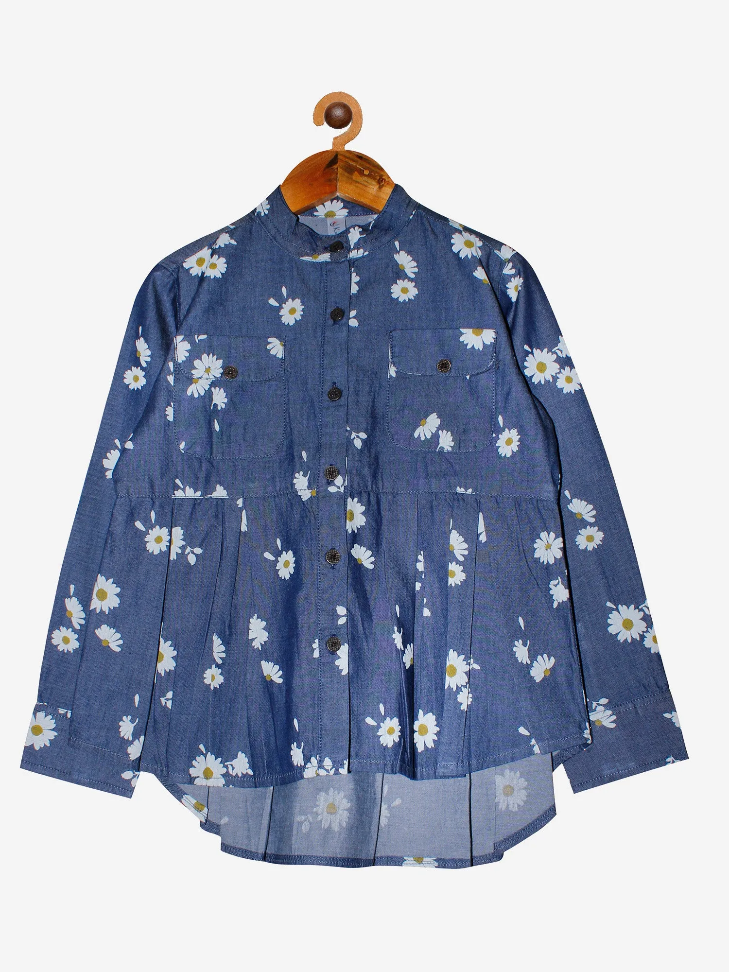 Girls Denim Full Sleeves Printed Top - Shirt