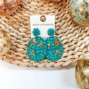 Hoppy Easter Sequin Beaded Easter Egg Earrings in Turquoise