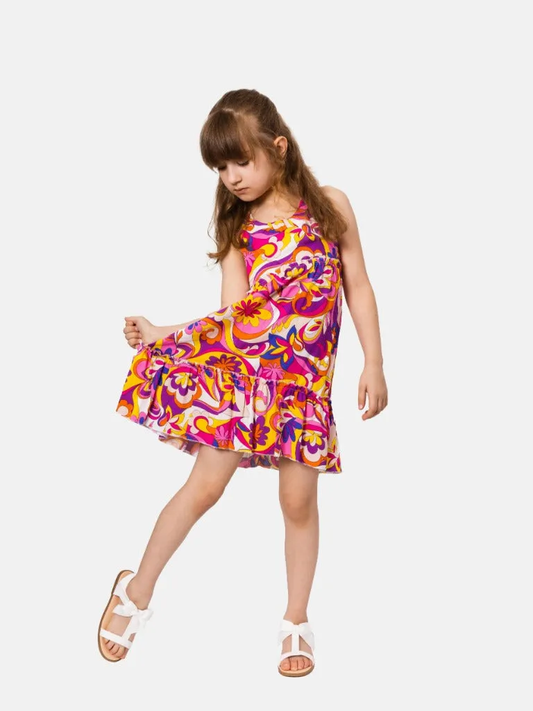 Junior Girl Solange French Collection Criss-cross Back Printed Floral Summer Dress - Multicolour