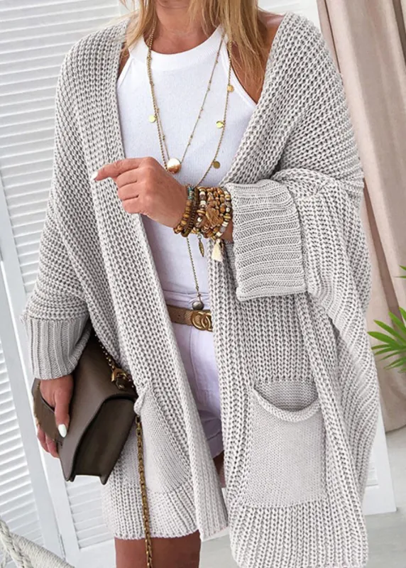 Light Grey Batwing Oversized Cable Knit Cardigan