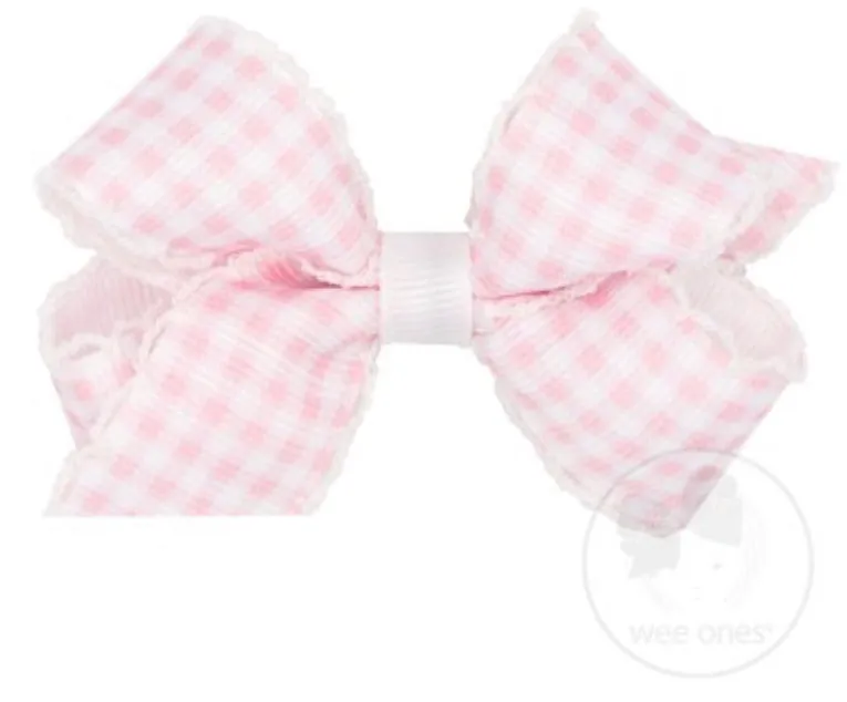 Mini Gingham Moonstitch Bow - Pink