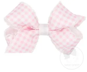 Mini Gingham Moonstitch Bow - Pink