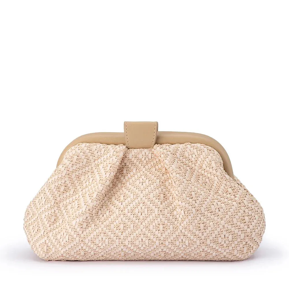 Minki Gathered Woven Clutch in Natural